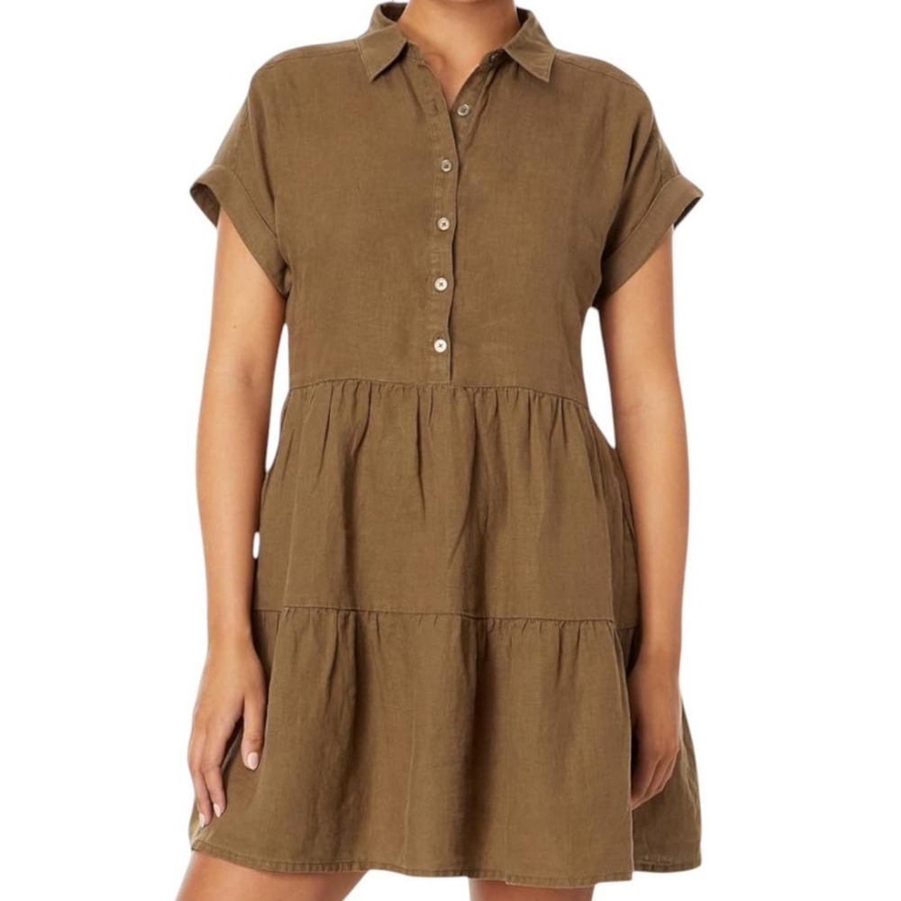 Michael Stars Olive Brown Tiered Shirt Dress